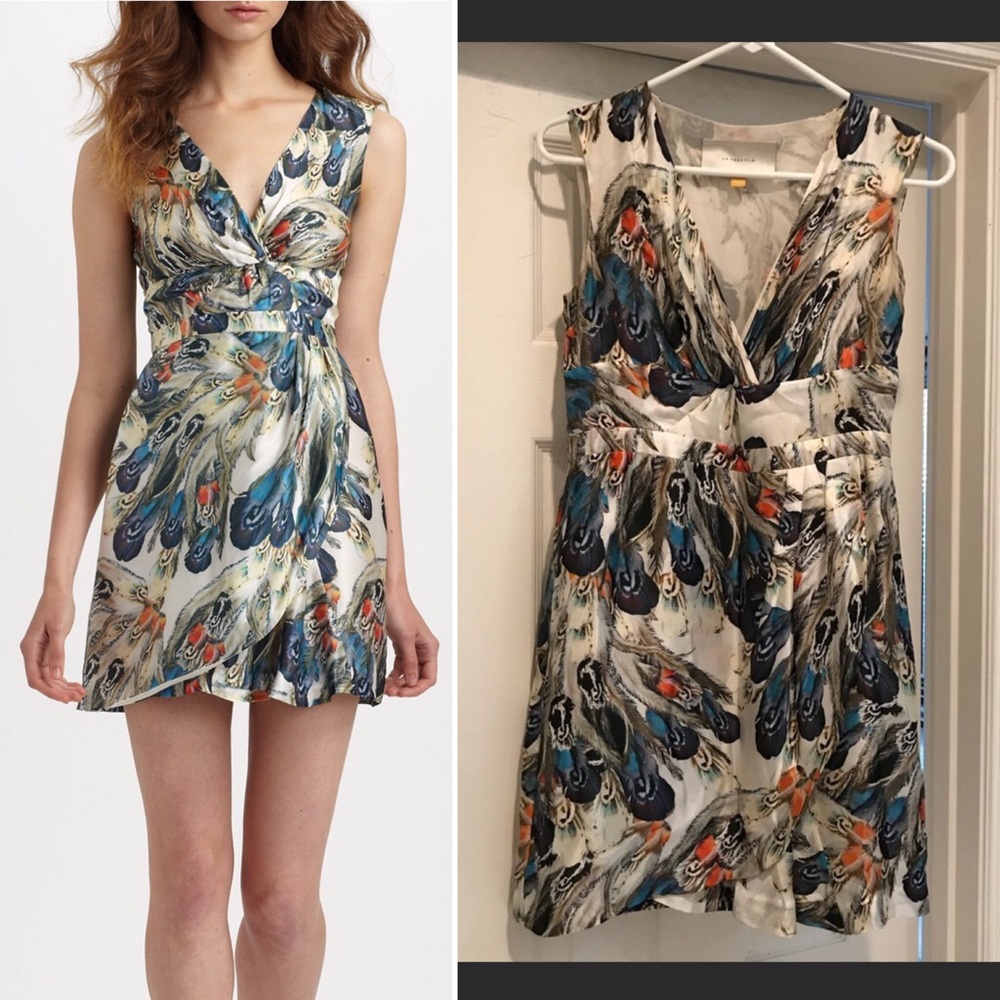 Liefsdottir Floating Feathers Print Silk Dress